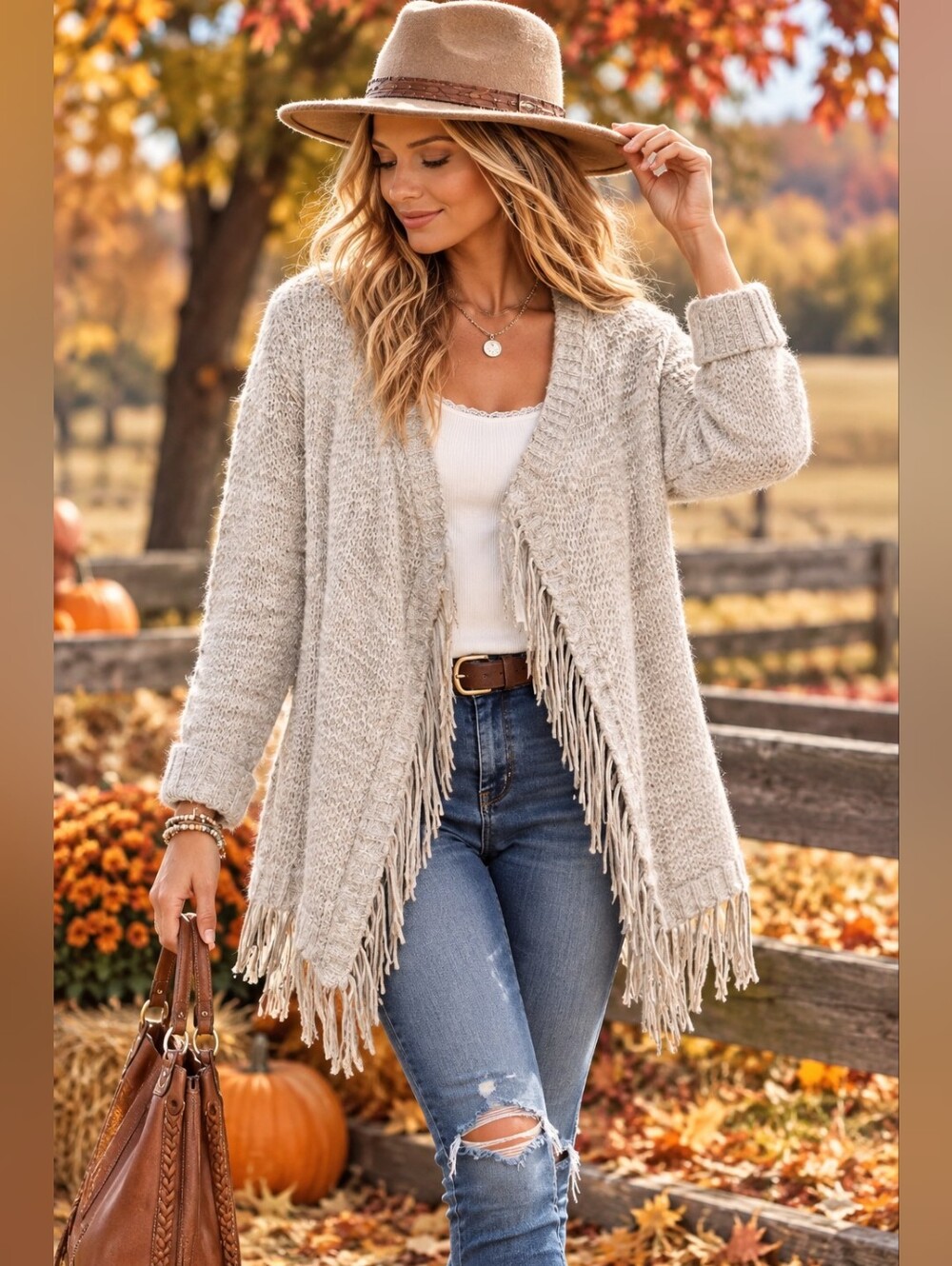 Ontwelfth Faux Suede Fringe Front Chunky Knit Cardigan Small Costal Cowgirl Fall